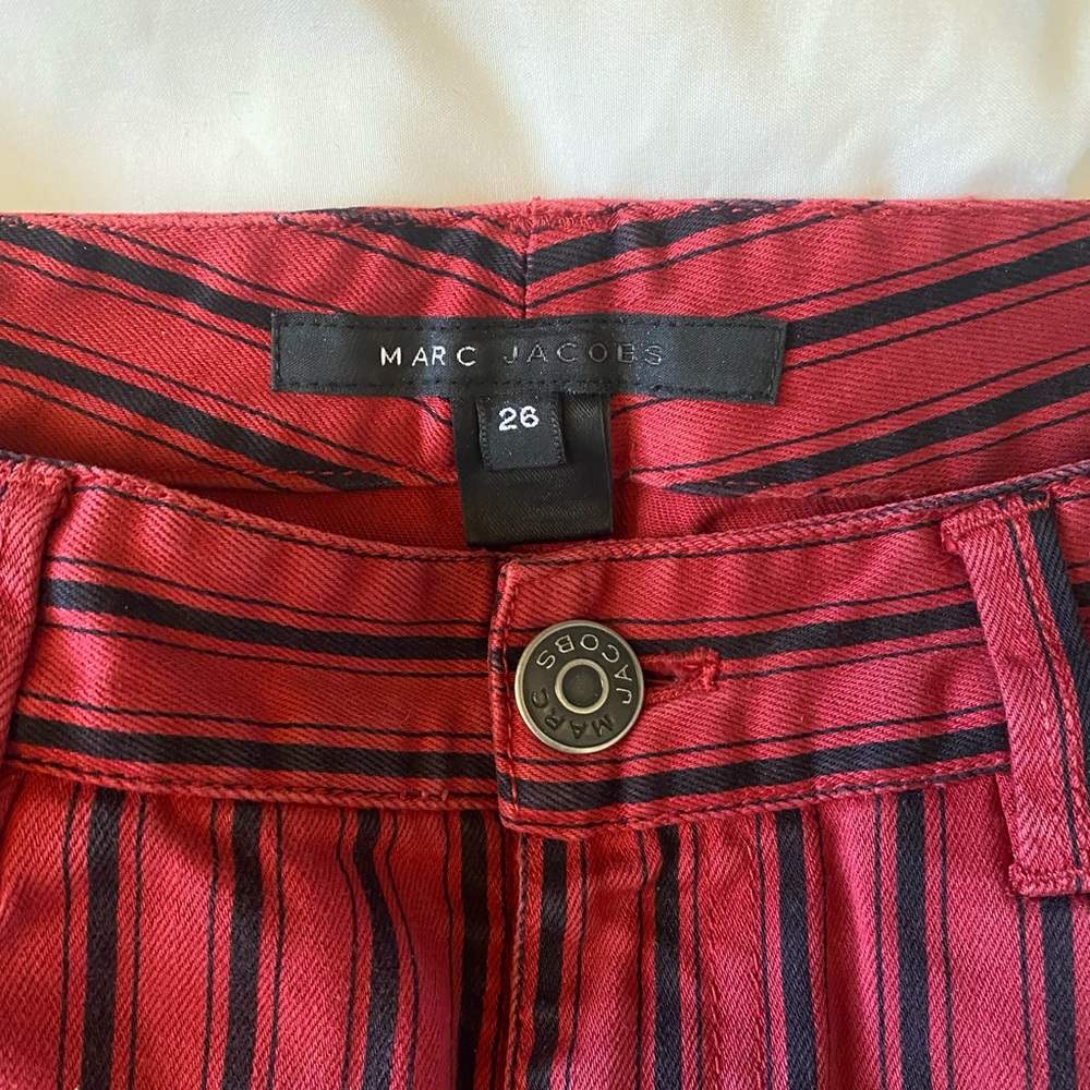 Marc Jacobs red & black pinstripe skinny jeans 26